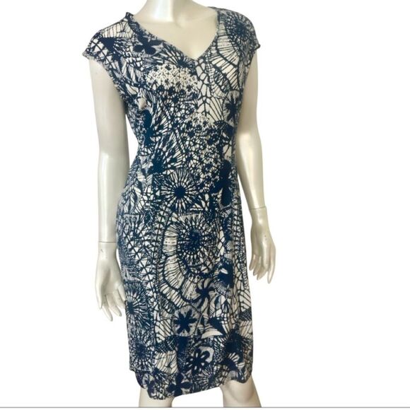 TORY BURCH Blue Baltic Sea Dream Catcher Dress MED Cap Sleeve V Neck Casua - Picture 3 of 13